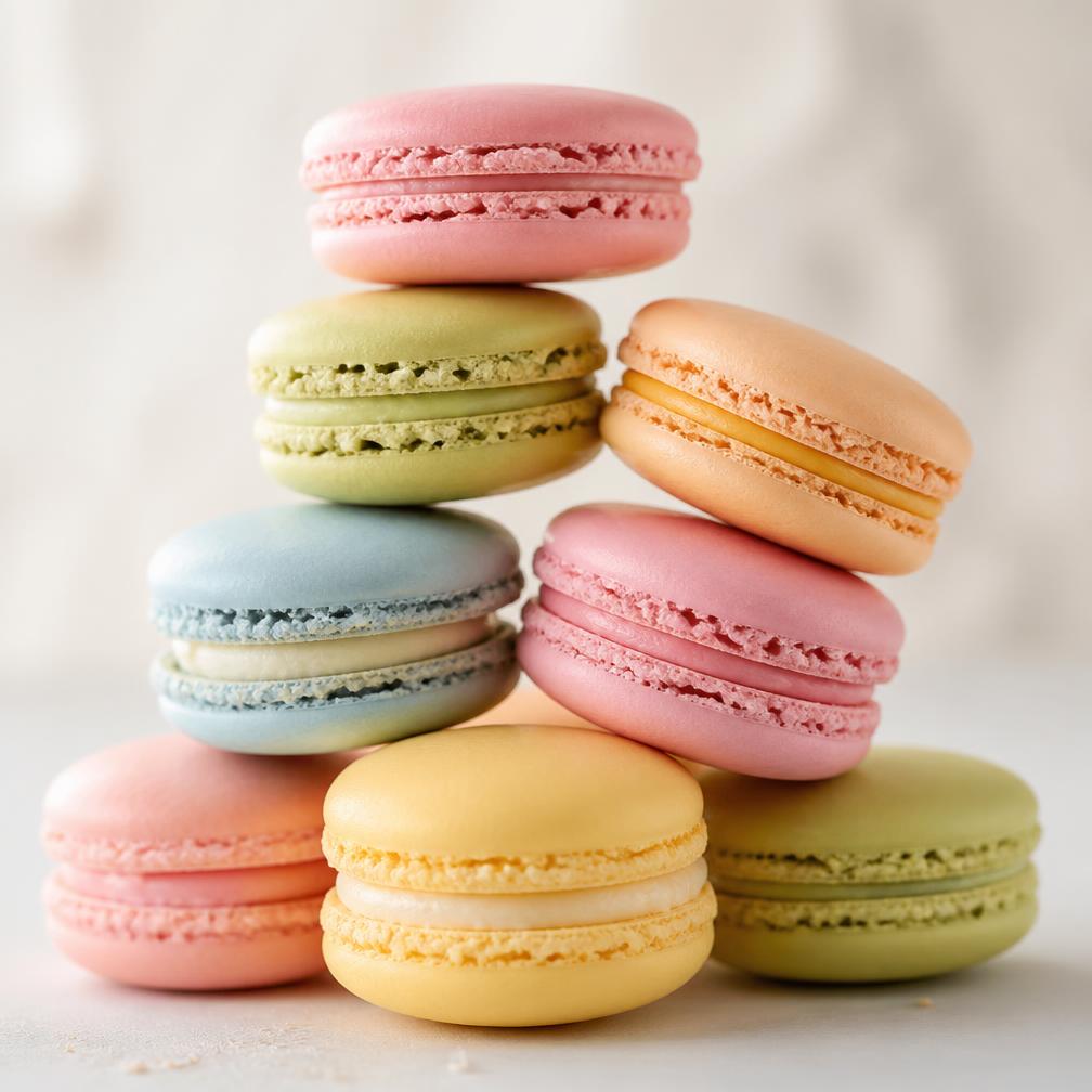 Stack of colourful pastel macarons